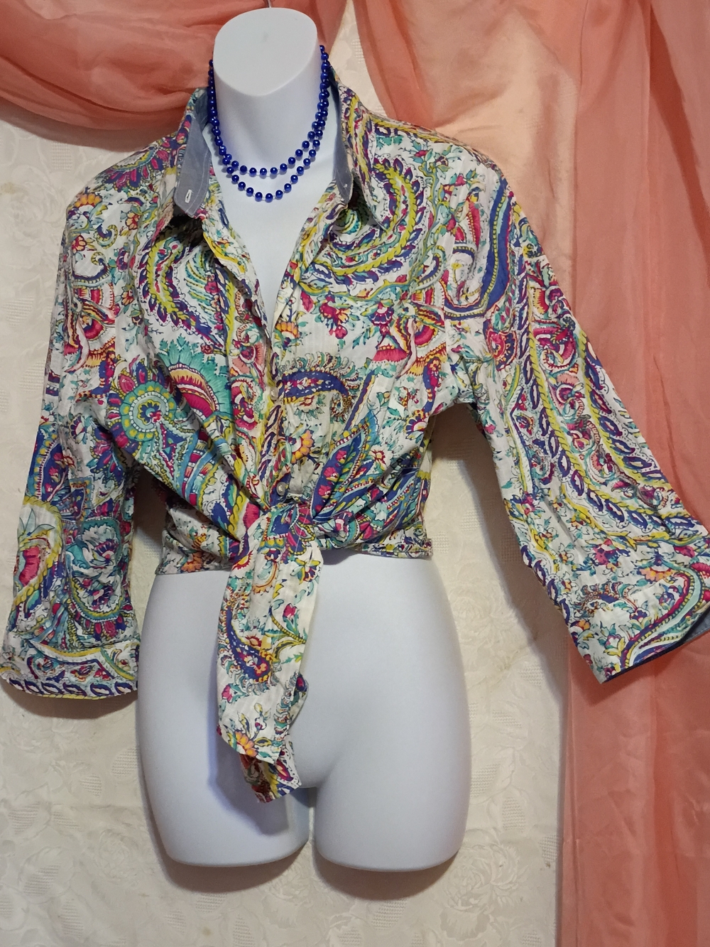 Allison Daley Ladies Multicolor Paisley Button-Down Shirt Sz 14P